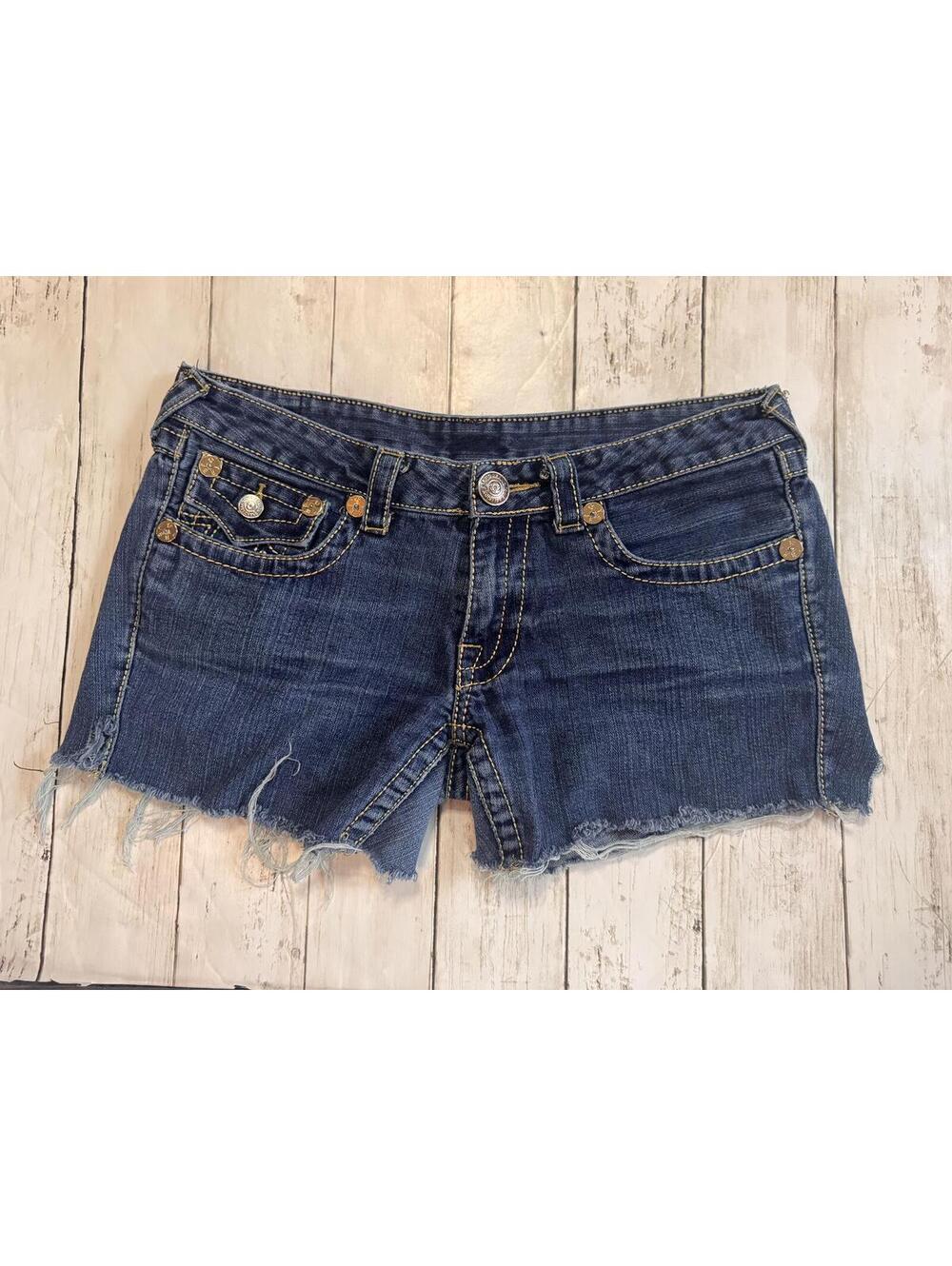 True Religion Y2K Joey Denim Shorts Size 31 Made in USA Flap Pocket Low Rise